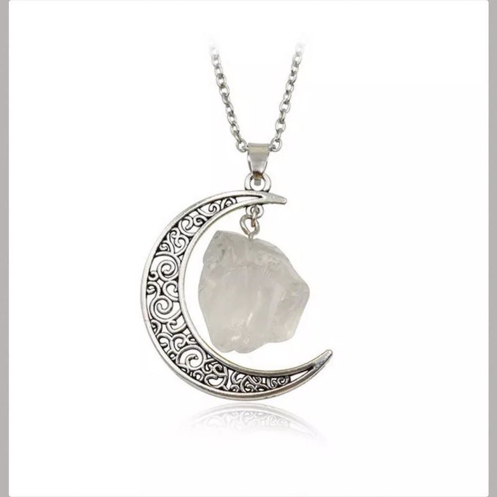 Crystal Quartz Moon Crescent Necklace Boho Balance